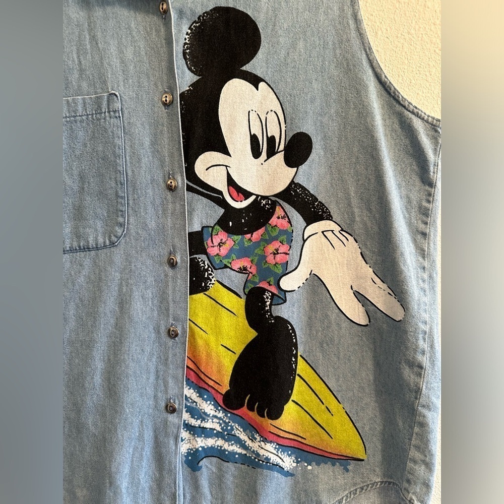 Vintage Jerry Leigh 90's Mickey Mouse Denim Button Blouse Sleeveless Top Medium - Picture 16 of 16